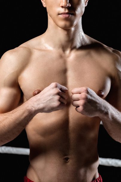 Vrolijke mannelijke bokser bereidt voor concurrentie - Foto, afbeelding