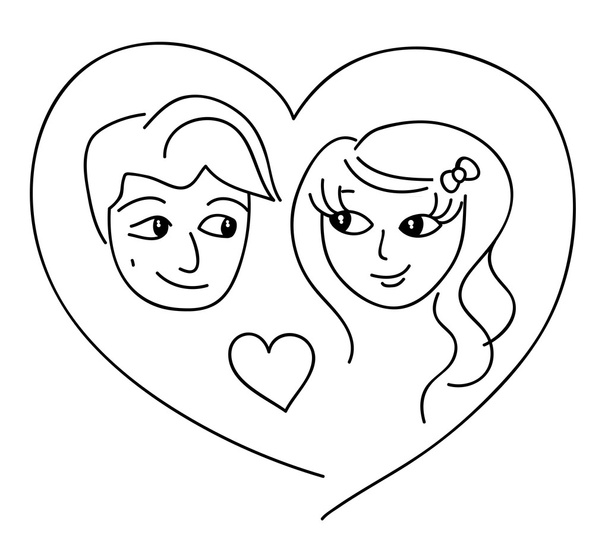 loving couple in heart greeting card for Valentine's Day - Vector, Image
