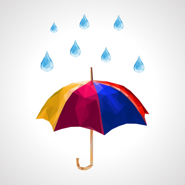 polygon set of umbrella and rain drops for weather forecast blue - Vector, Image