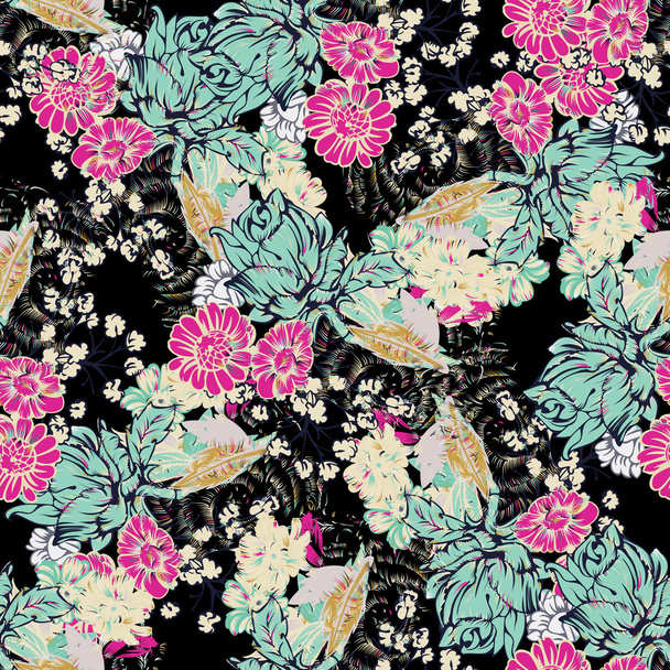 Seamless pattern with Flowers - Vector, Image