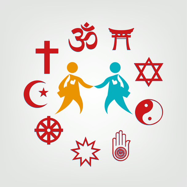 Διαθρησκειακός διάλογος εικονογράφηση. Θρησκείες ενωθούμε σαν ένα. Επεξεργάσιμη εικόνες Clip Art. - Διάνυσμα, εικόνα