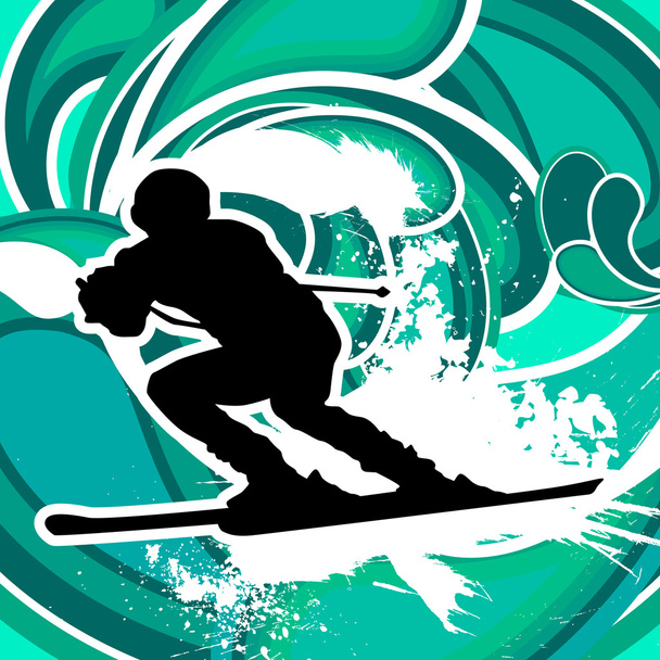 Esquiador con fondo azul
 - Vector, imagen