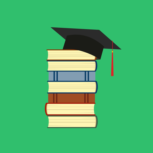 Illustration eines Bücherstapels und eines Hutes des Absolventen - Vektor, Bild