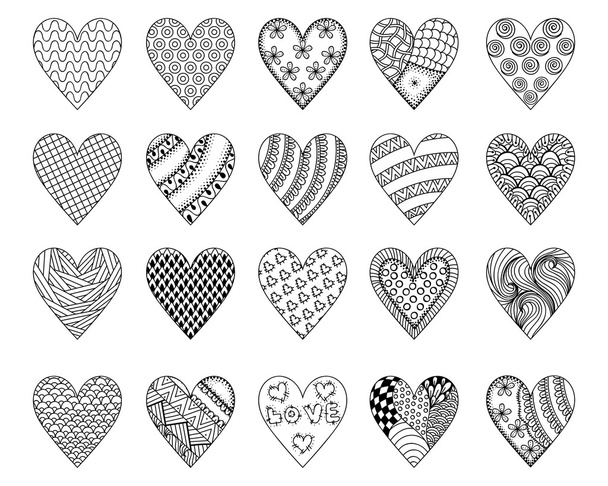 handgezeichnete ethnische ornamental gemusterte Herzen mit Liebe in Doodl - Vektor, Bild