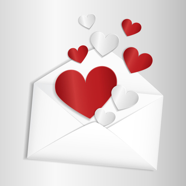 Opened envelope with hearts flying out - Vetor, Imagem