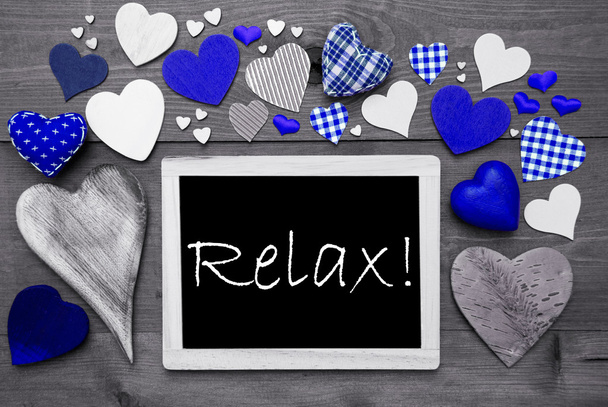Black And White Chalkbord, Many Blue Hearts, Relax - Photo, Image