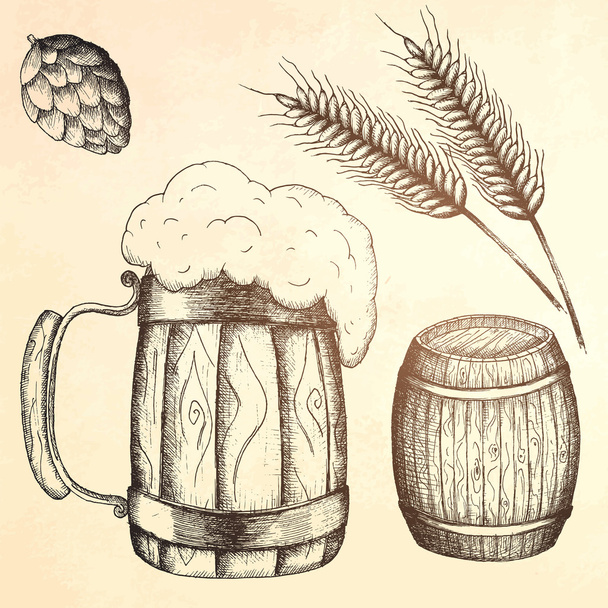 Hand drawn mug of beer. - Vektor, obrázek
