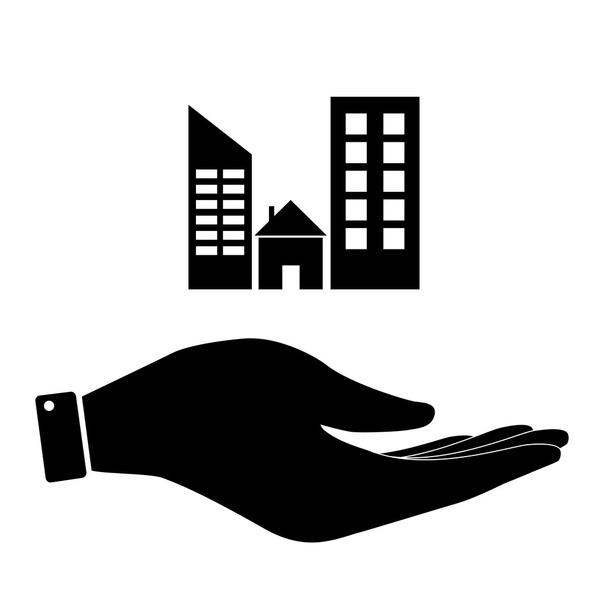 Inmobiliaria en icono de la mano
 - Vector, Imagen