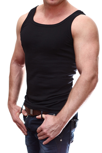 One handsome Caucasian muscular man in black t-shirt - Zdjęcie, obraz
