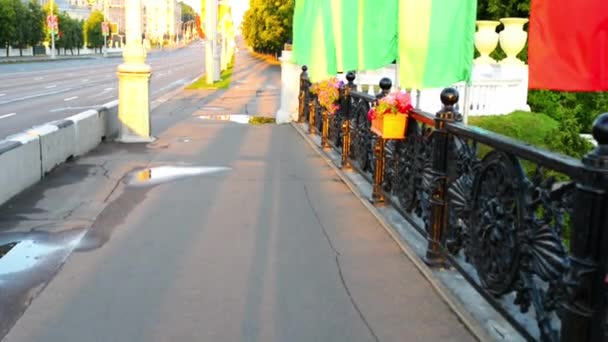 Red and green flags on Independence Avenue, Minsk - Footage, Video