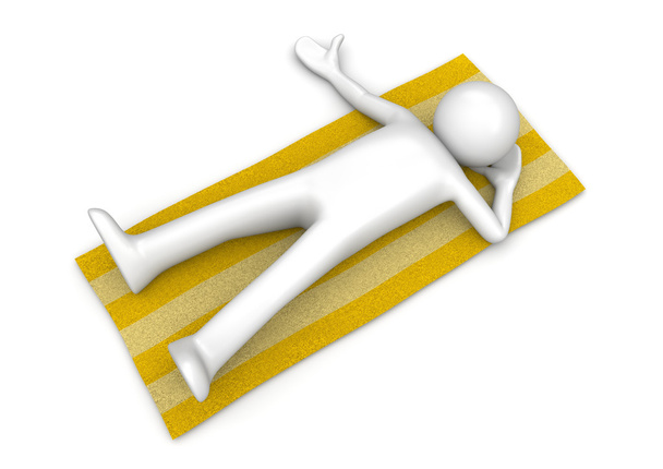 Человек лежит на пляжном полотенце
 - Фото, изображение