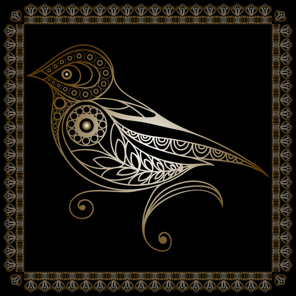 Lace illustration with bird 2 gold - Vektor, kép