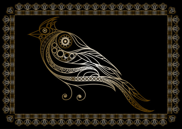 Lace illustration with bird 3 gold - Вектор,изображение