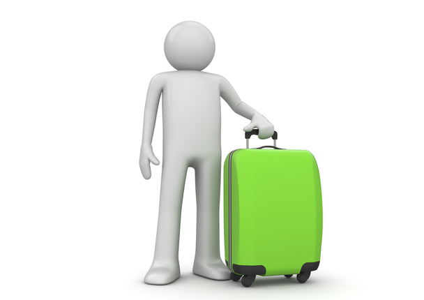 ταξιδιωτική συλλογή - τουρίστας με πράσινο βαλίτσα - Φωτογραφία, εικόνα