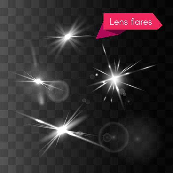 Vektör objektif mercek parlamaları ve parlak beyaz flash öğeleri kümesi - Vektör, Görsel