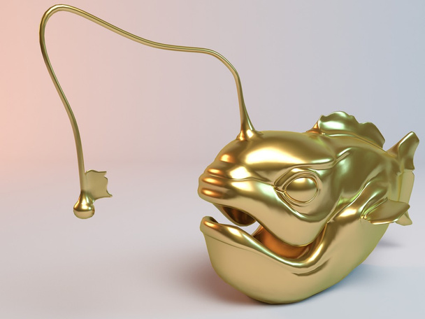 Golden 3D animal (fish with lamp) - Foto, afbeelding