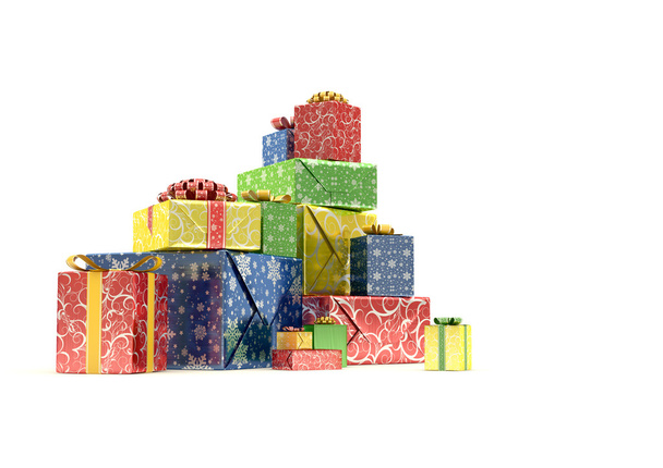 Haufen von Geschenken (isolierter Stapel von Geschenkboxen)) - Foto, Bild