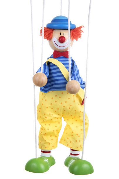 Clown marionet geïsoleerd op witte achtergrond - Foto, afbeelding