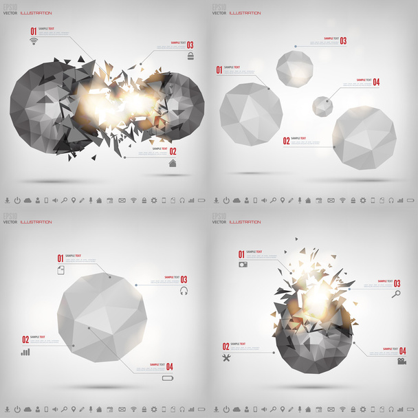 Abstract polygonal geometric background with web icons. Triangle elements. - Vektor, Bild