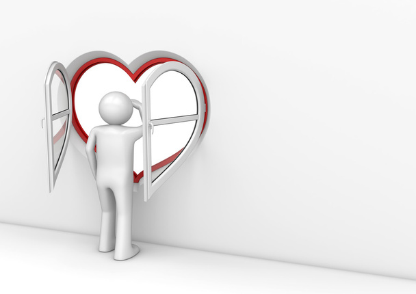 Heart window observer (love, valentine day series, 3d isolated characters) - Photo, Image