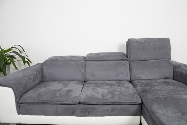 Belo sofá em cinza, com flores em ambiente contemporâneo em casa de estilo suntuoso
. - Foto, Imagem
