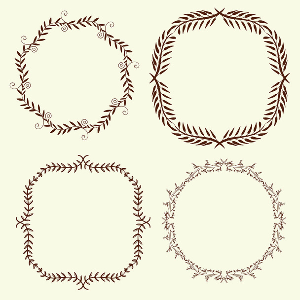 Vector illustration of hand drawn wreaths. Cute doodle floral wreath frame  set. Stock Vector