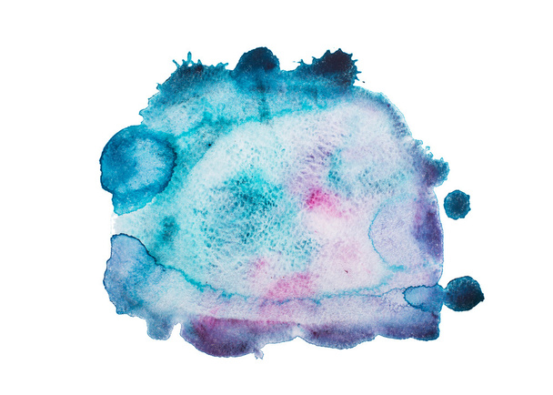 Blot with splashes and drops of watercolor painted isolated on white background - 写真・画像