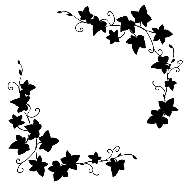 Black doodle ivy leaves pattern - Vector, imagen