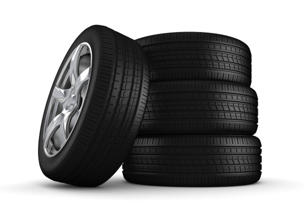 Quatro pneus isolados close-up
 - Foto, Imagem