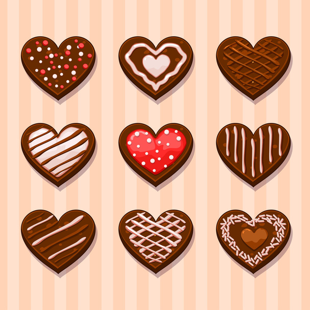 Set Heart chocolate cookies - Vector, Image