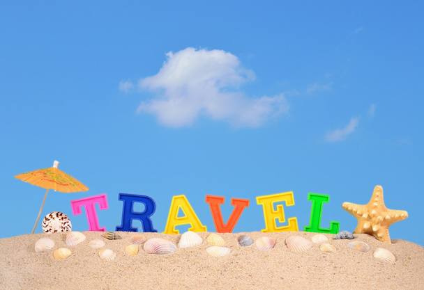 Travel letters on a beach sand - Photo, Image