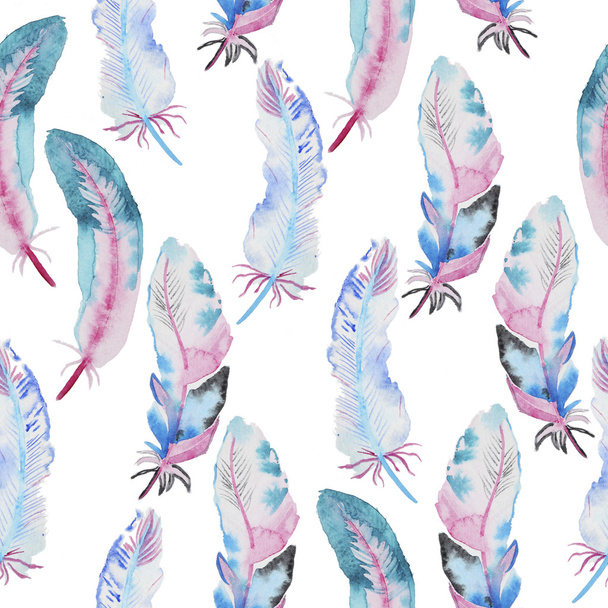 Watercolor pattern with feathers - Foto, Imagem
