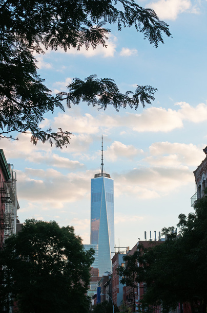 New York City, Vereinigte Staaten von Amerika: die ikonische Skyline der Stadt mit Blick auf das One World Trade Center (Freedom Tower), das Hauptgebäude des wiederaufgebauten World Trade Centers, das bei den Terroranschlägen vom 11. September 2001 zerstört wurde - Foto, Bild