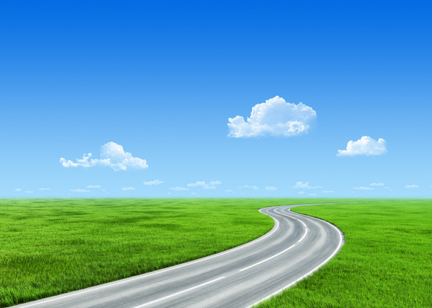 Very detailed 7000px road over grass field - nature collection - Photo, Image