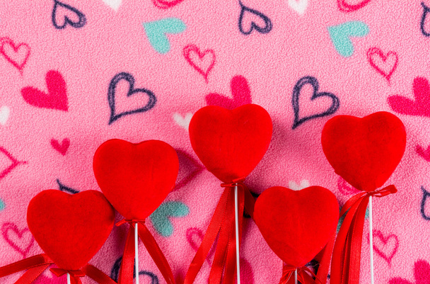 red valentines day hearts on heart shaped background - Photo, Image