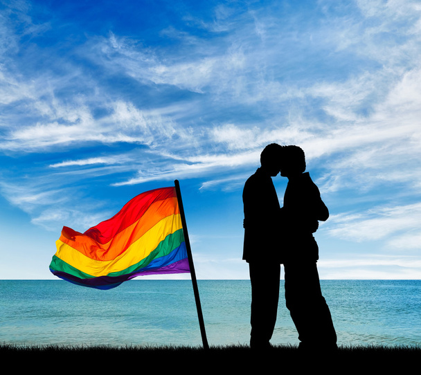 Silhouette happy gay kiss  - Photo, Image