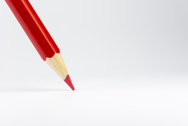 Standing red colored pencil on a white backgroun - Photo, Image