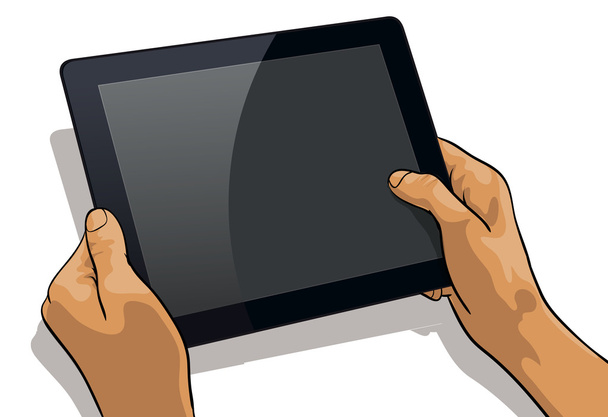 Tablet PC in the hands of - Vector, Image