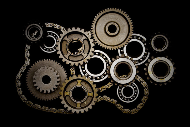 Set of gears, ball-bearings and chain - Photo, Image