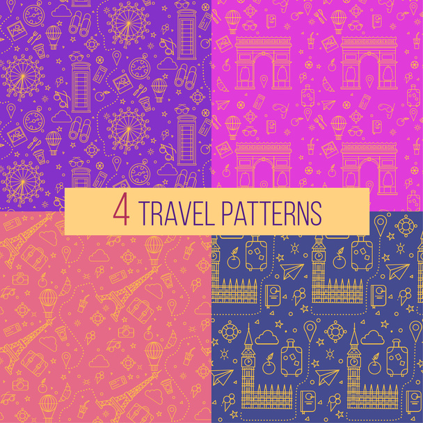 Travel Seamless Patterns Set: London and Paris - Vector, Image