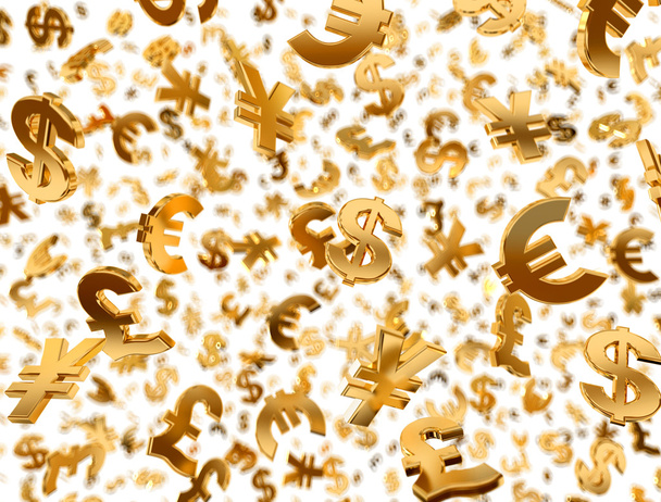 Goldene Währungssymbole regnen. - Foto, Bild