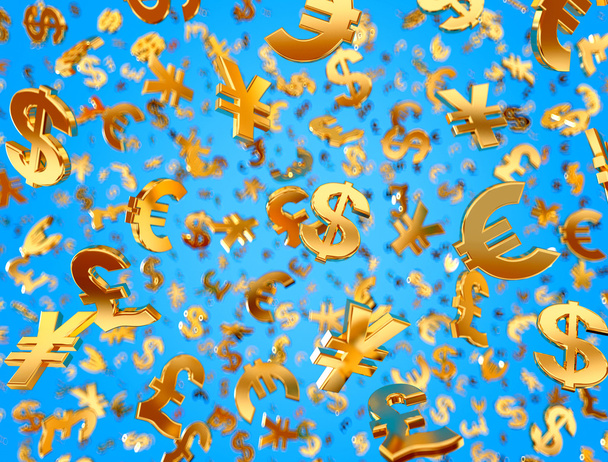Golden currency symbols raining. - Photo, Image