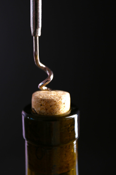 Corkscrew and wine bottle - Foto, Bild