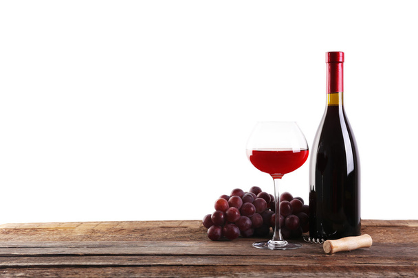 Vin et raisin sur table en bois sur fond clair
 - Photo, image