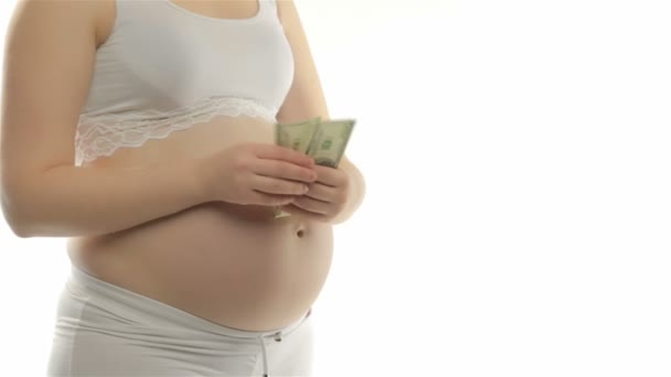 Έγκυος γυναίκα καταμέτρηση χρημάτων - Πλάνα, βίντεο