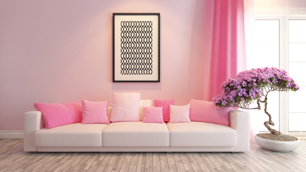 Розовый дизайн гостиной или салона
 - Фото, изображение