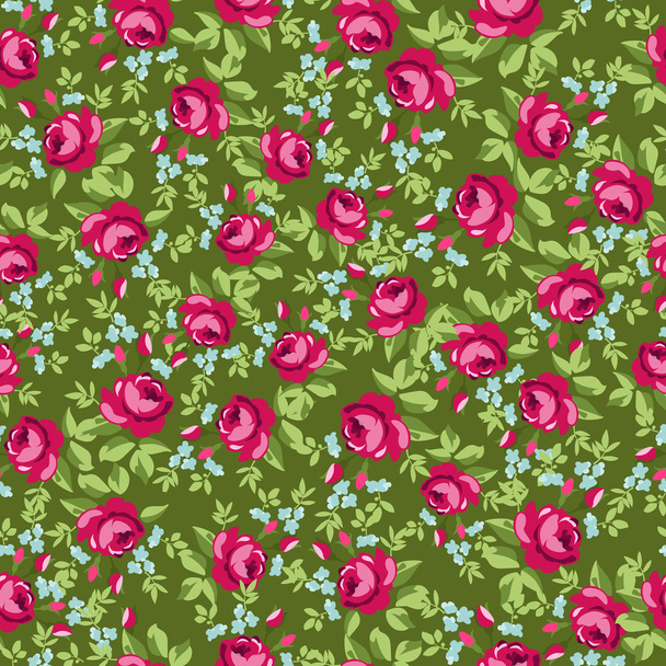 Seamless floral pattern with little red roses - Vektör, Görsel