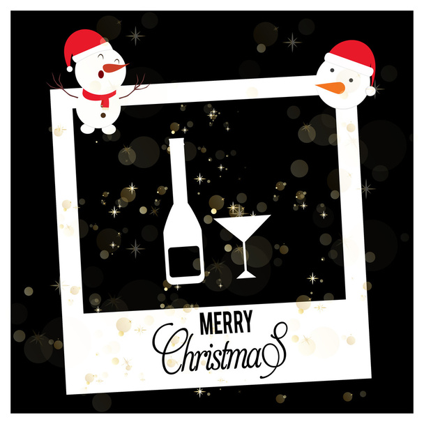 Christmas card with champagne icon - Вектор,изображение