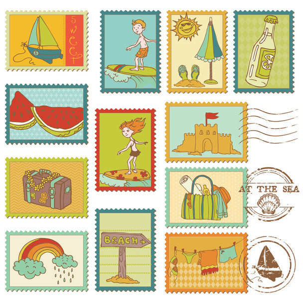 Summer and Sea elements - Vector stamp collection - Vektor, Bild
