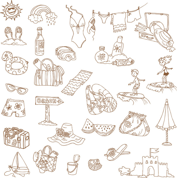 Summer holiday doodle collection - hand drawn in vector - Vektor, kép